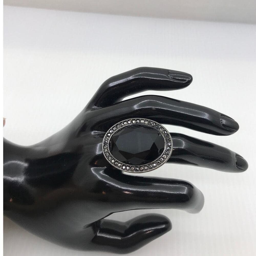 Retro Black Oval Vintage Style Cocktail Statement Ring 7
